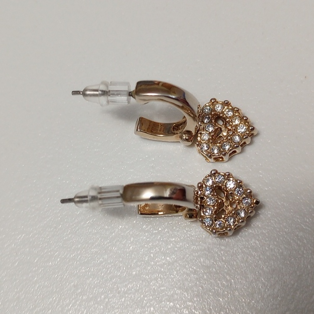 Gold Heart Earrings with Crystal Accents